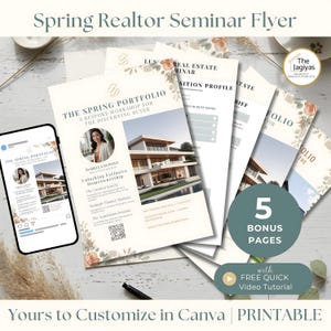 Spring First Time Home Buyer Seminar Flyer Template Minimalist Real Estate Agent Workshop Class QR code Home Buying and Selling Social Media