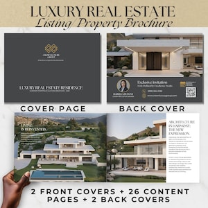 Realtor Listing Brochure Real Estate Property Marketing Canva Layout Front Back Page Map Folder Design Asset DIY Template House for Sale
