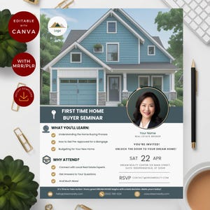 Home Buyer Seminar Flyer - Canva Real Estate Marketing Template, Editable Digital Flyer for Agents with Master Resell rights