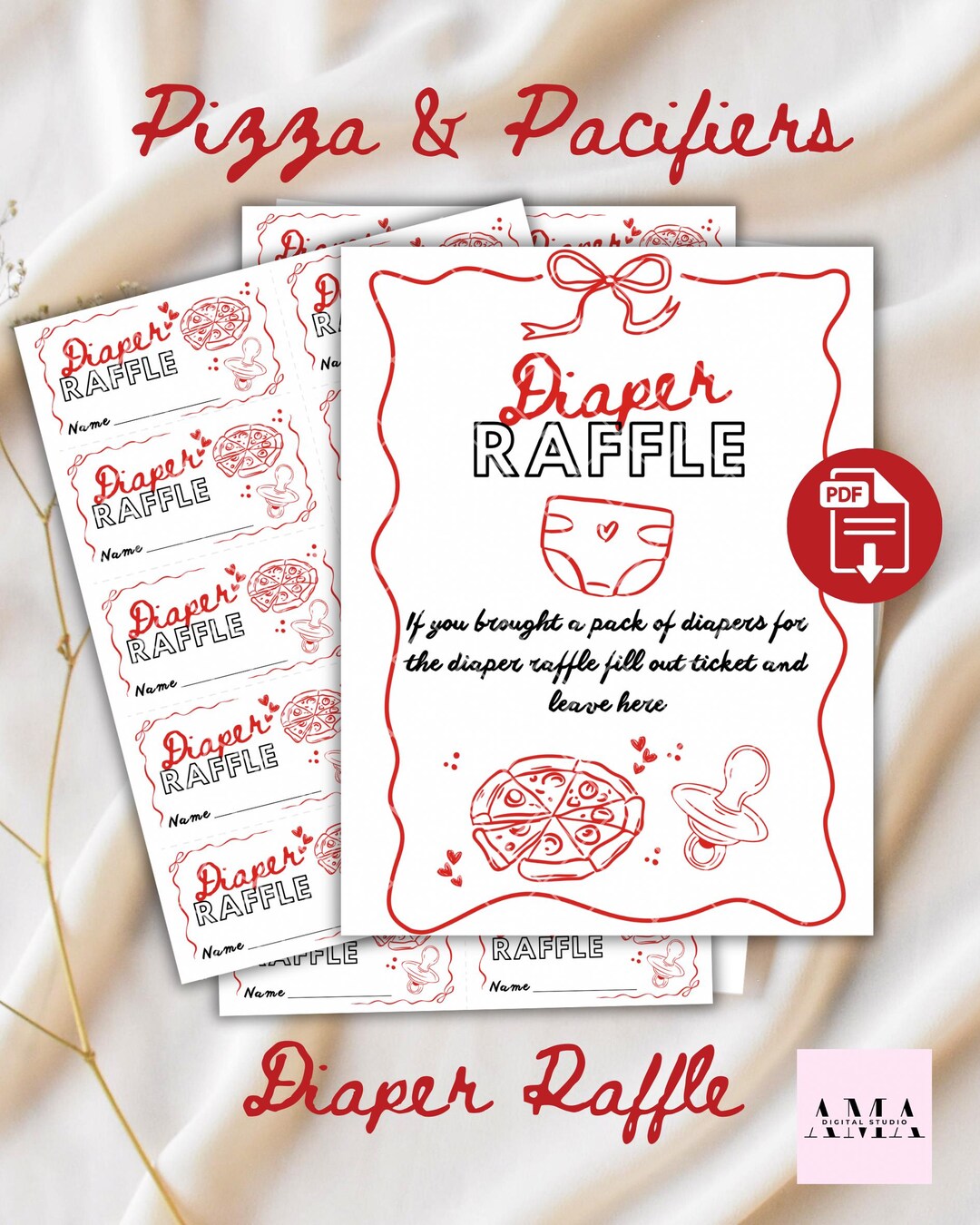 Pizza Raffle Box Pizza & Pacifier Diaper Raffle Baby Shower || Baby Shower Diaper Raffle ...