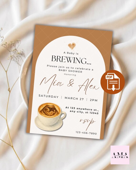 A Baby is Brewing Baby Shower Invitaion || Brown || Digital Download || coffee || txt invite || Baby Shower invitaion || Gender Neutral