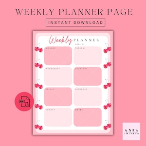 Weekly Planner Cherries || Ready to Print || digital download || planner || cherry