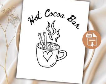 Hot Cocoa Bar Sign Ready to print 8x10 printable warm up at the hot chocolate bar digital download winter sign minimalist hot chocolate bar
