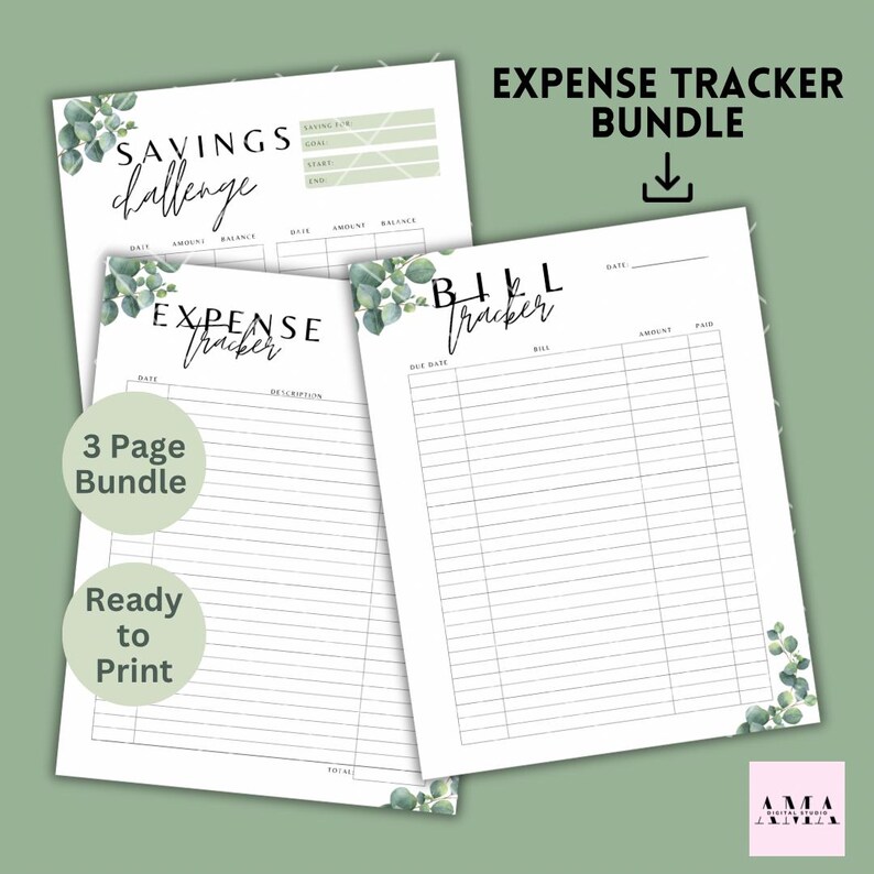 Expense Tracker Bundle Eucalyptus || Ready to Print || Digital Download ...