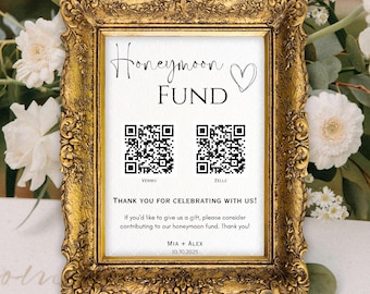 Honeymoon Fund Wedding sign, Qr Code Venmo wedding sign, PayPal honeymoon wedding sign cash app sign honeymoon wish QR code scan wedding