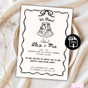 We Eloped Wedding Invite || Happily Ever After Party || Digital Download || Elopement || wedding invitation black and white simple