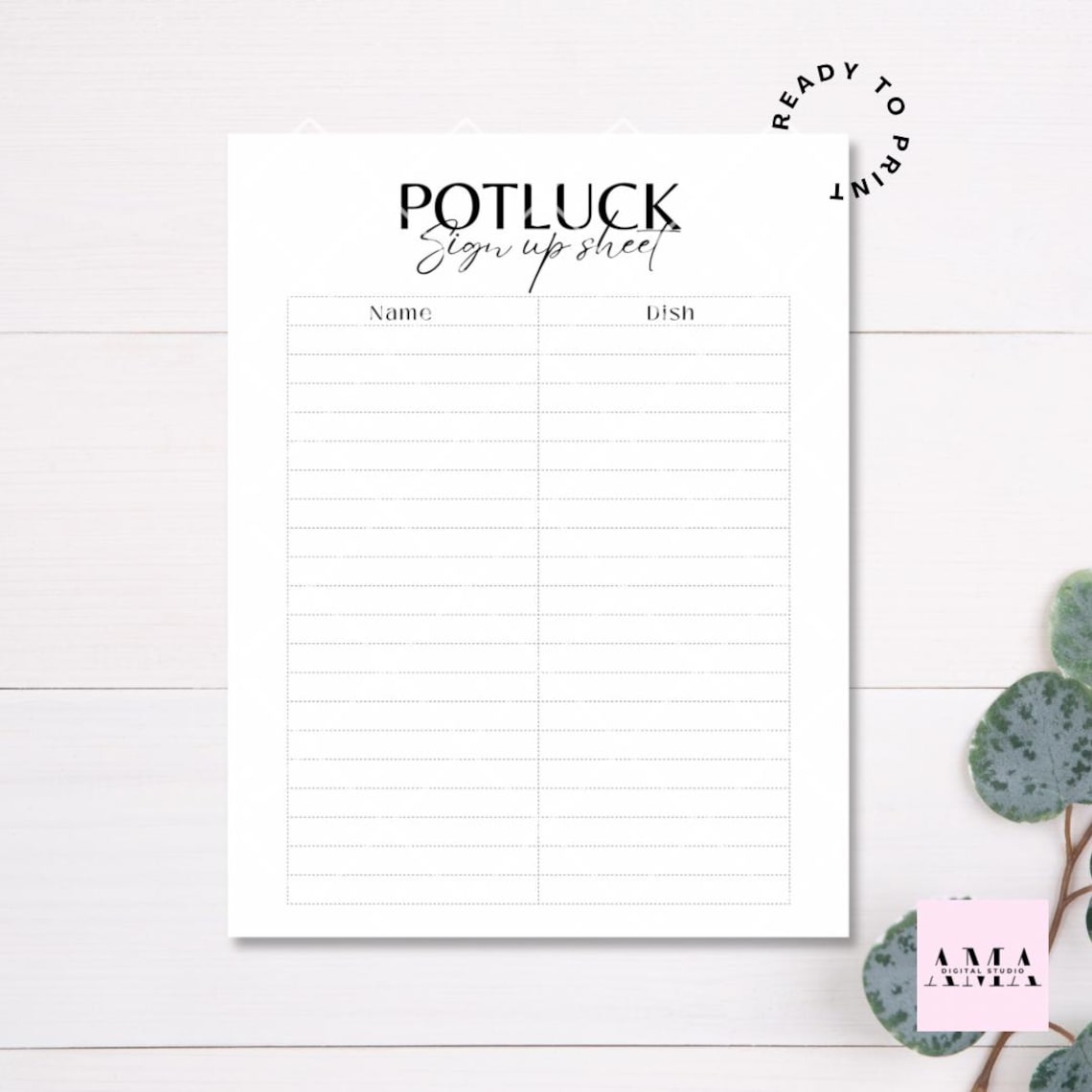 Potluck Name Sticker Printable Potluck Sign up Sheet || Ready to Print || Digital Download || - Etsy