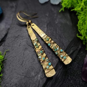 Raw Brass and African Turquoise Dangle Earrings