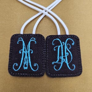 Embroidered Brown Scapular*100% Woven Wool*Virgin Mary*Jesus IHS*Antique Symbols*Monograms*Carmelite Catholic Devotion*18&quot; Cream Cord Strap