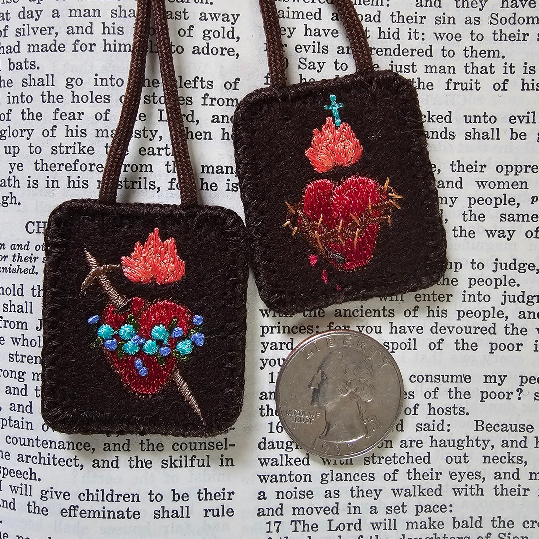 thumbnail image 2 of Sacred Heart Of Jesus Brown Wool Scapular - Hand Made In USA 2 of 4