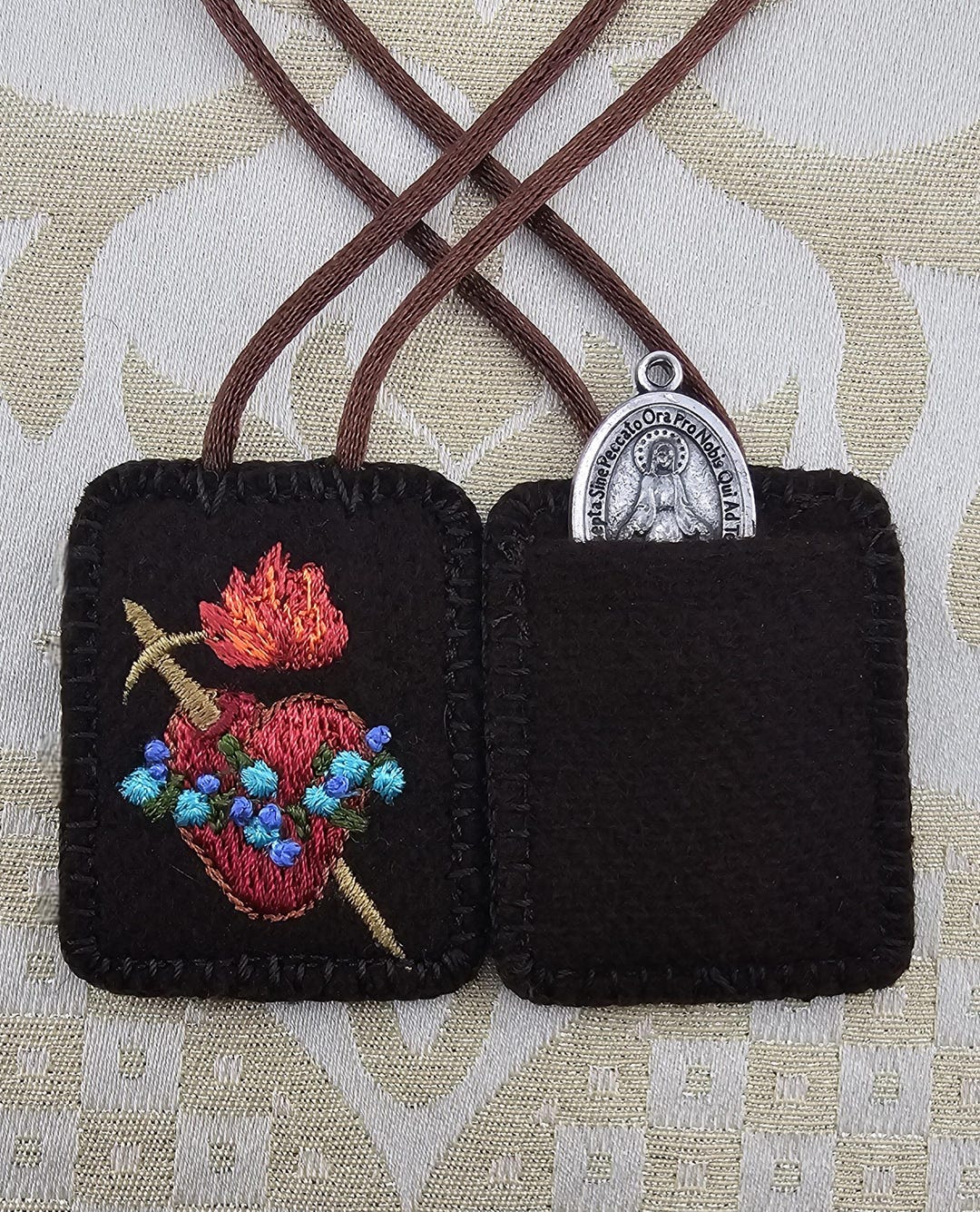 Scapular Accessory Pocket Scapular for Medalsembroidered Brown Scapular100% Woven ...