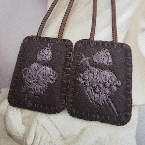 Mini*Petite Embroidered Brown Scapular*100% Woven Wool*Sacred Heart Jesus*Immaculate Mary*Carmelite  Catholic*14&quot; Cord Straps*Monochromatic