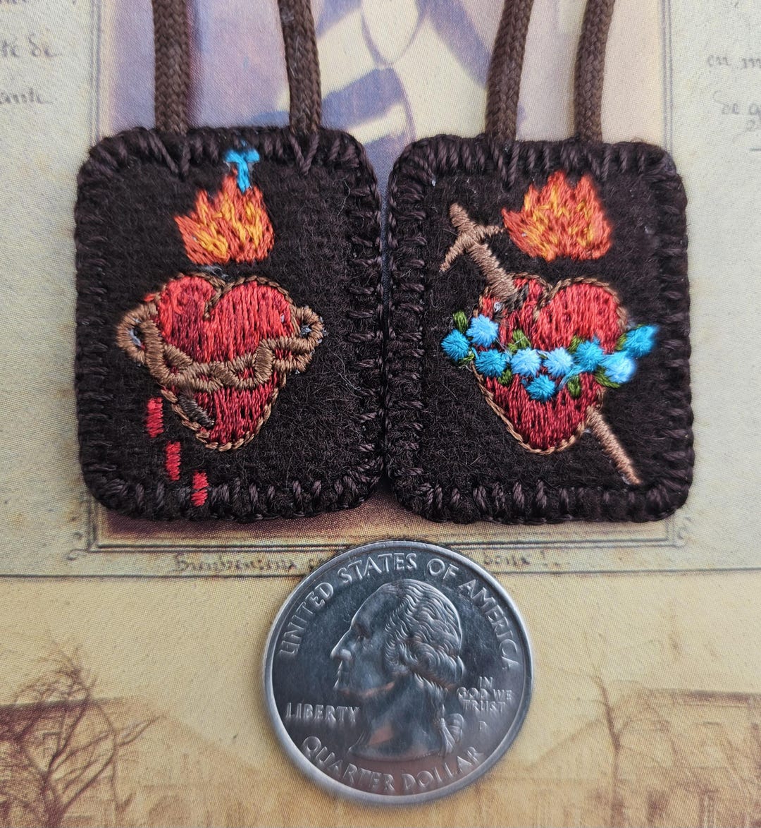 Sacred Heart of Jesus Brown Scapular 100% Wool Handmade in USA
