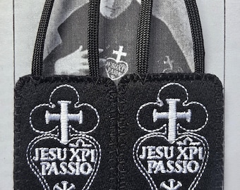 Embroidered Black Wool Scapular with Double Passionist Badge*18 Inch Straps