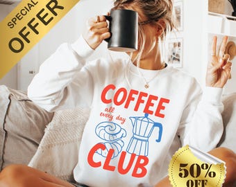 Sudadera con estampado del Coffee Club, cuello redondo retro foodie