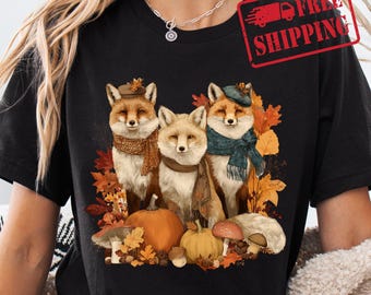 Sudadera con zorros de otoño: camiseta para amantes de los animales de otoño