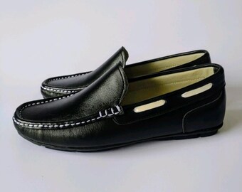 Mike Konos Navy Leather Driving Moccasins Loafers Made in  display picture 2