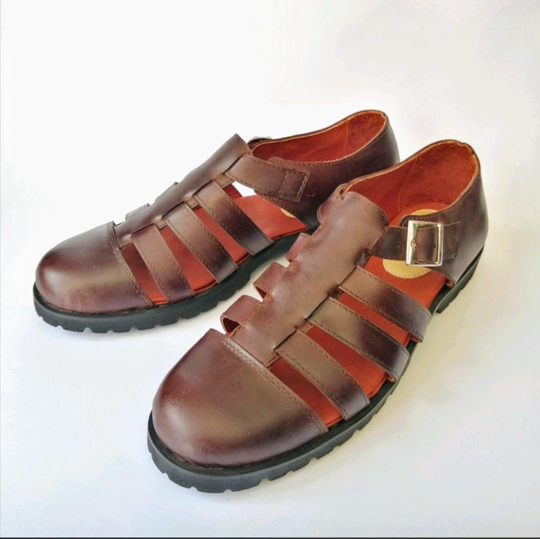 Genuine Leather Gurkha Sandal. Stylish Braided Sandals With