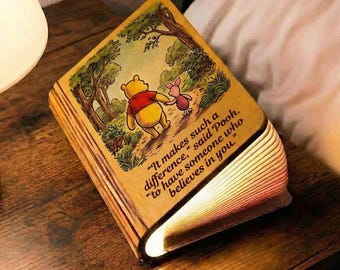 Winnie The Pooh Book Lamp, It Makes Such a Difference Said Pooh, Pooh & Piglet Reading Lamp, Disney Pooh Quote Night Light, Friends Gift