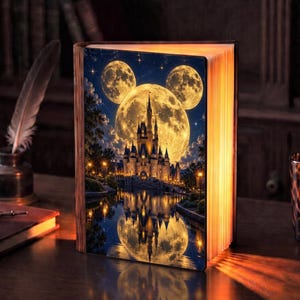 Personalized Disney Book Lamp, Mickey Mouse Castle Night Light, Custom Name Book Light, Disney Room Decor, Fairy Tale Gift, Reading Lamp