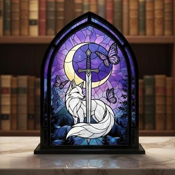 White Fox Suncatcher Candle Holder, Quicksilver Inspired Bookshelf Decor, Fantasy Book Suncatcher, Onyx The Fox Library Decor