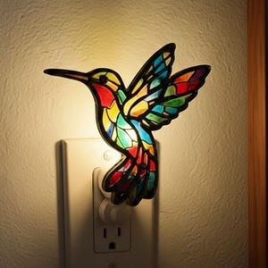 Hummingbird Night Light, Colorful Hummingbird Wood & Acrylic Suncatcher, Hummingbird Night Light Plug In, Little Bird Room Decor
