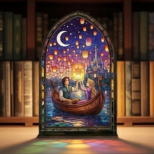 Tangled Rapunzel & Flynn Suncatcher Candle Holder, Disney Tangled Suncatcher, Disney Corona Crest Decor, Tangled Lantern Festival Decor