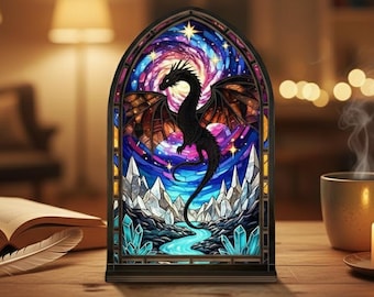 Fantasy Dragons Suncatcher Candle Holder, Book Dragons Bookshelf Decor, Dragon Library Suncatcher Sign Decor, Home Library Decor