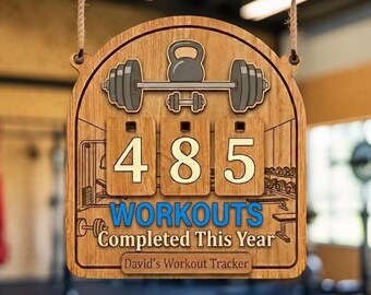 Personalized Workouts Tracker Sign, Workouts Completed This Year Sign, Exercises Counter Hanging Sign, Fitness Goal Decor, Gymers Gift