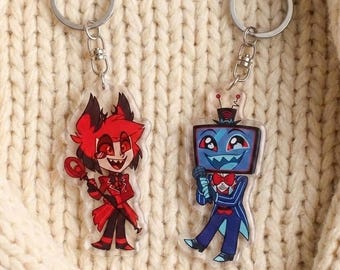 Hazbin Hotel Alastor Vox Acrylic Keychain, Alastor Demon Keychain, Vox Hazbin Hotel Keychain, Matching Anime Keychain Charm