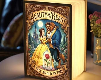 Beauty And The Beast Book Lamp, Tale As Old As Time Folding LED Light, Belle Princess Reading Lamp, Disney Enchanted Rose Night Light