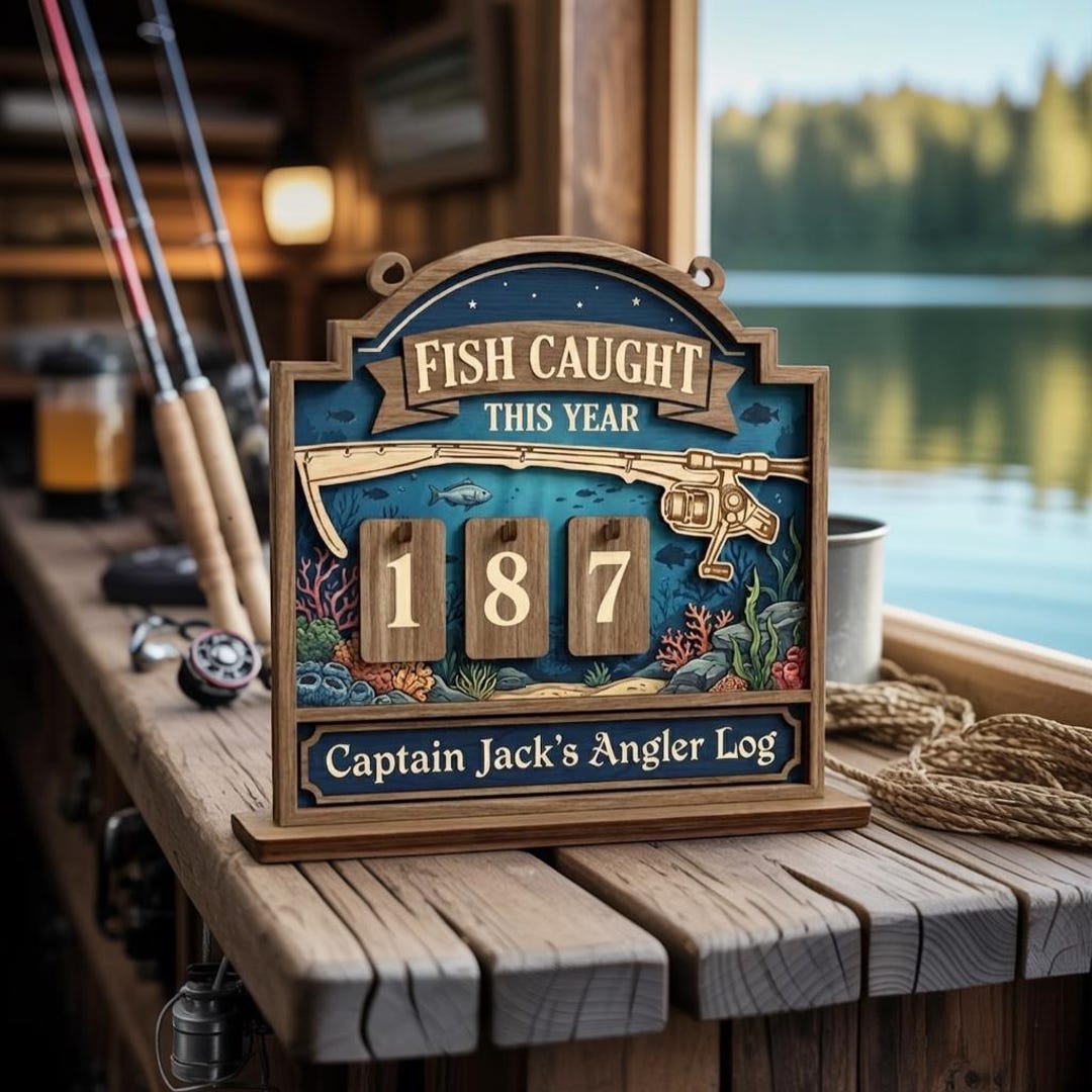 Personalized Angler Log Sign, Vintage Standing Fisher Tracker Sign ...