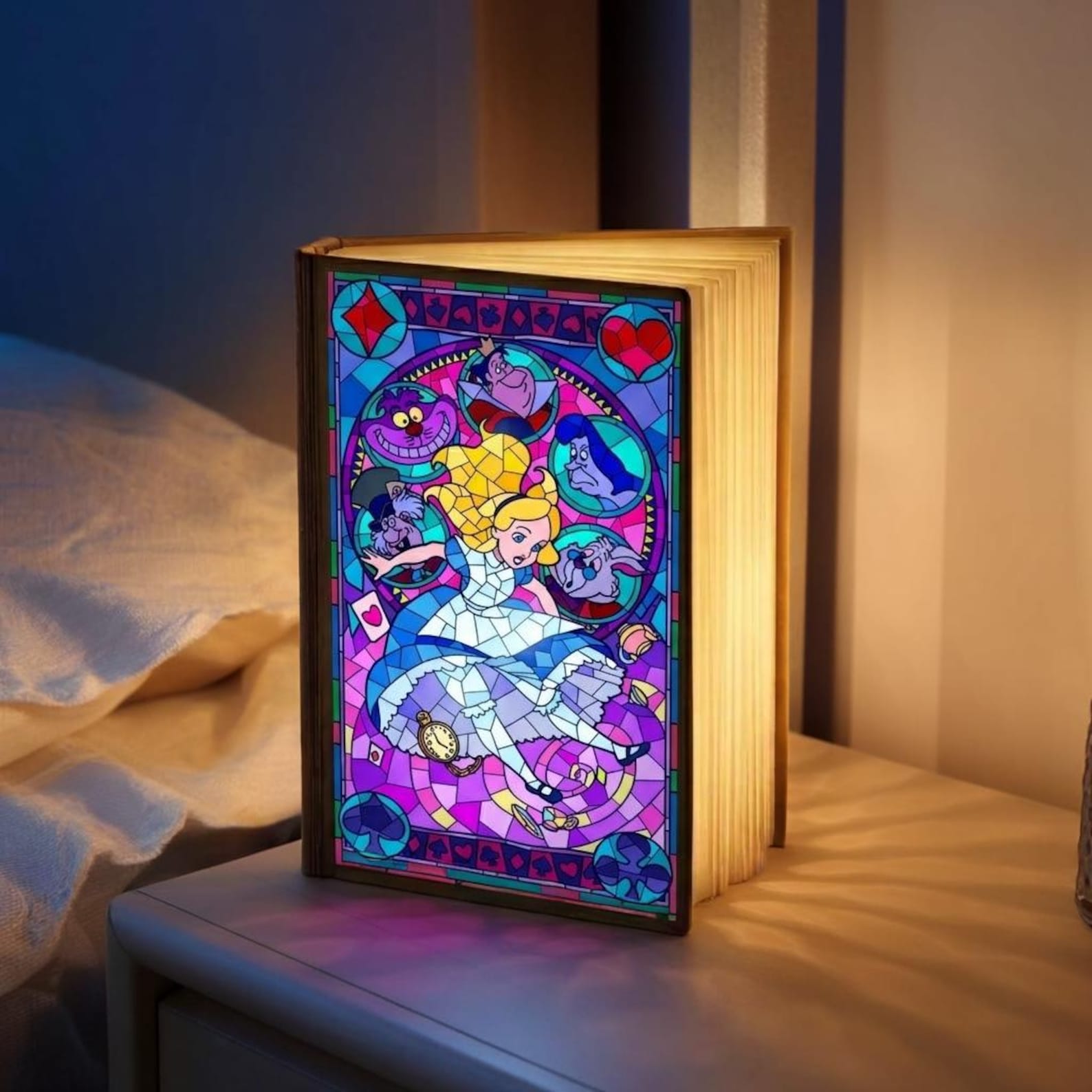 Disney Alice in Wonderland Stained Glass Book Lamp