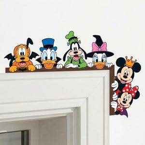 Disney Mickey And Friends Halloween Door Corner Sign, Mickey Minnie Daisy Donald Pluto Goofy Wooden Door Topper, Disney Spooky Room Decor