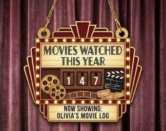 Bord gepersonaliseerde films dit jaar bekeken, decor filmlogboek, aangepaste films toonbank woondecoratie, cadeau Movies Watchers, decor filmtracker
