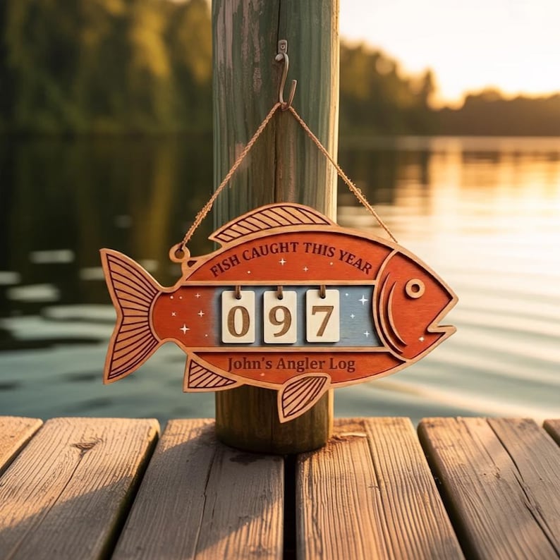 Personalized Fish Shape Tracker Sign, Fish Caught This Year Counter ...