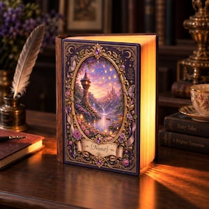 Personlig Rapunzel-boklampa, Trassel-prinsessan nattlampa, anpassad namnlampa, flytande lykta sagodekor, Rapunzel-present