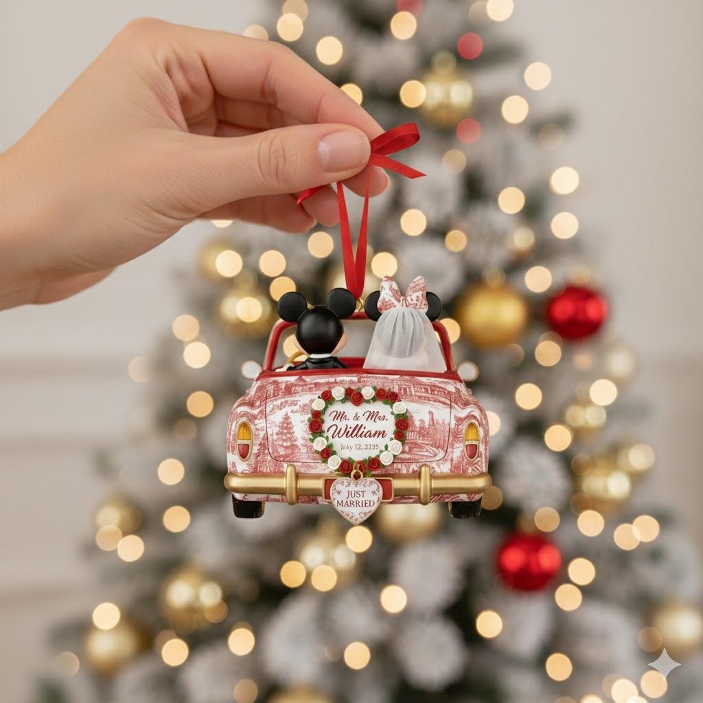 Personalized Mickey and Minnie Wedding Ornament, Disney Couple Just