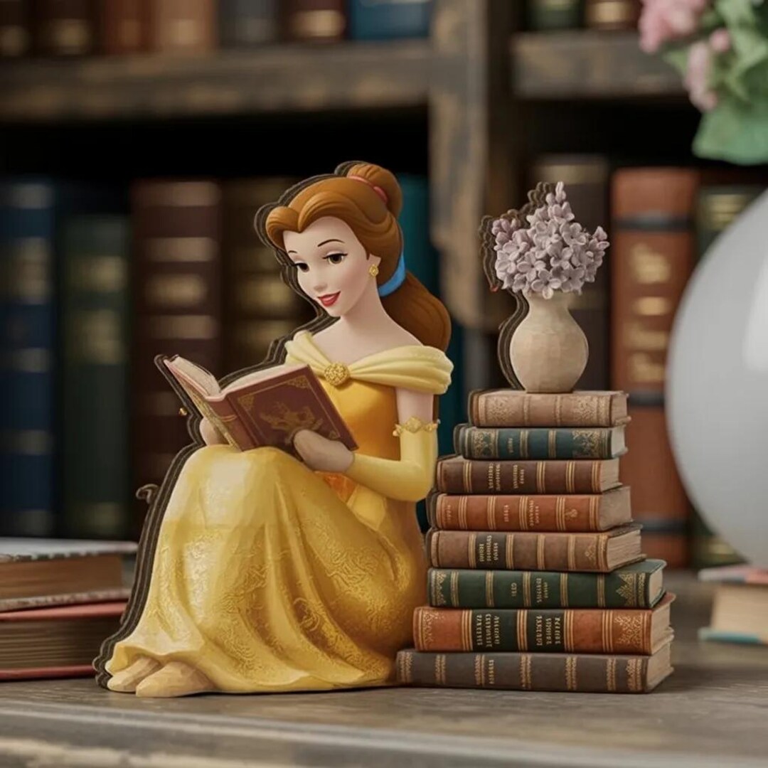 2D FLAT Belle Princess With Books Wooden Block, Disney Beauty and the ...