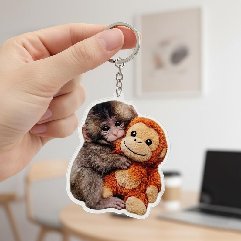 Punch Monkey Acrylic Keychain, Viral Sad Monkey Acrylic Keychain, Punch ...