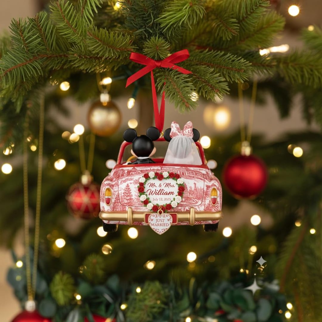Personalized Mickey and Minnie Wedding Ornament, Disney Couple Just Married Car Acrylic Ornament, Custom Newlywed Christmas Keepsake 2025