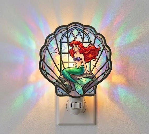 Disney Ariel Mermaid Night Light, Seashell Wood & Acrylic