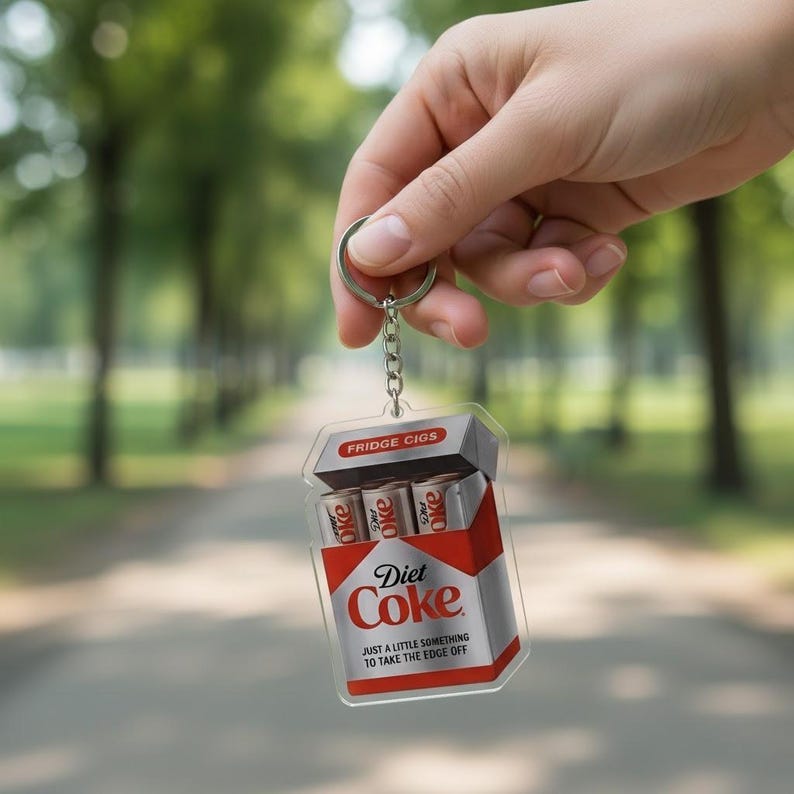 Diet Coke Fridge Cigs Acrylic Keychain, Funny Soda Cigarette Pack Charm ...