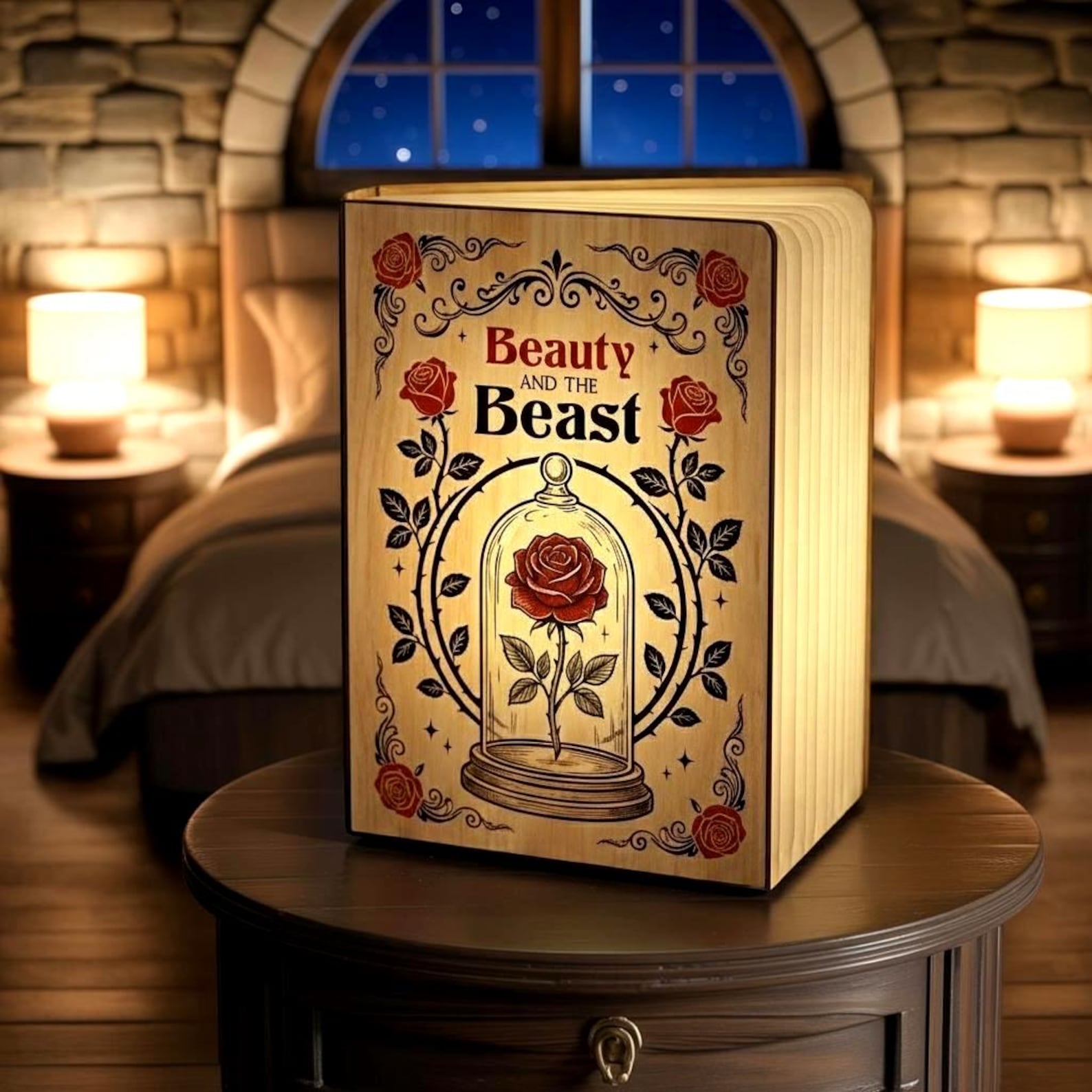 Beauty and the Beast Book Lamp, Disney Enchanted Rose Folding LED Light ...