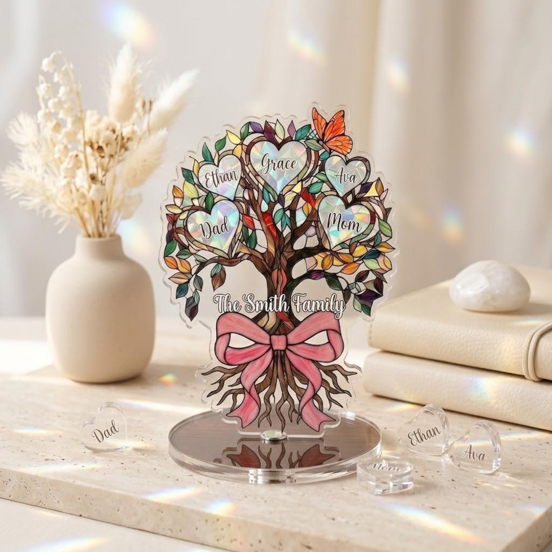 Bulb Tree Standee Personalized Family Tree Acrylic Standee Spinner, Custom Family Members ...