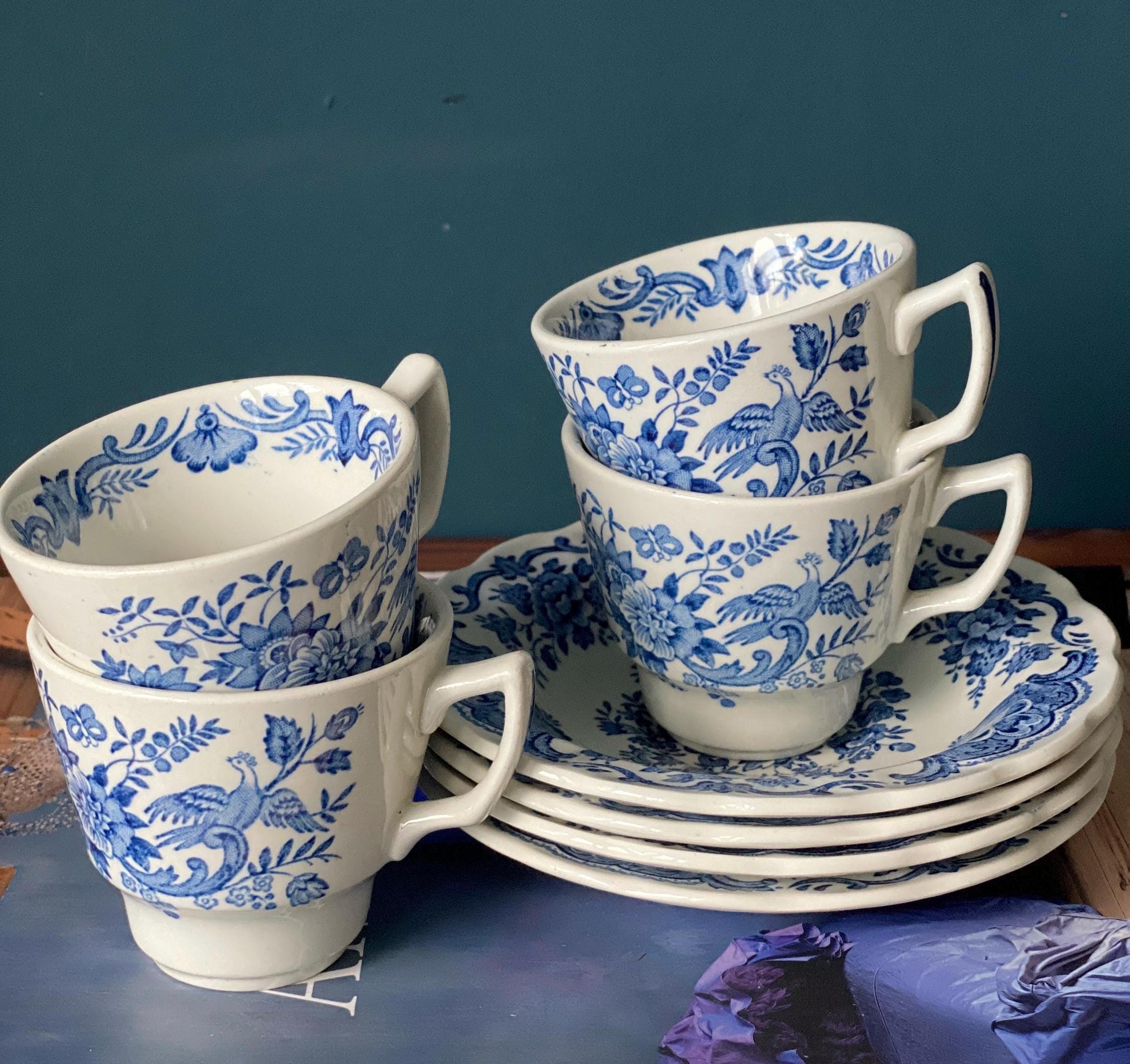 Ridgways China England One (1) Vintage LUGANO BLUE GREEN Cup