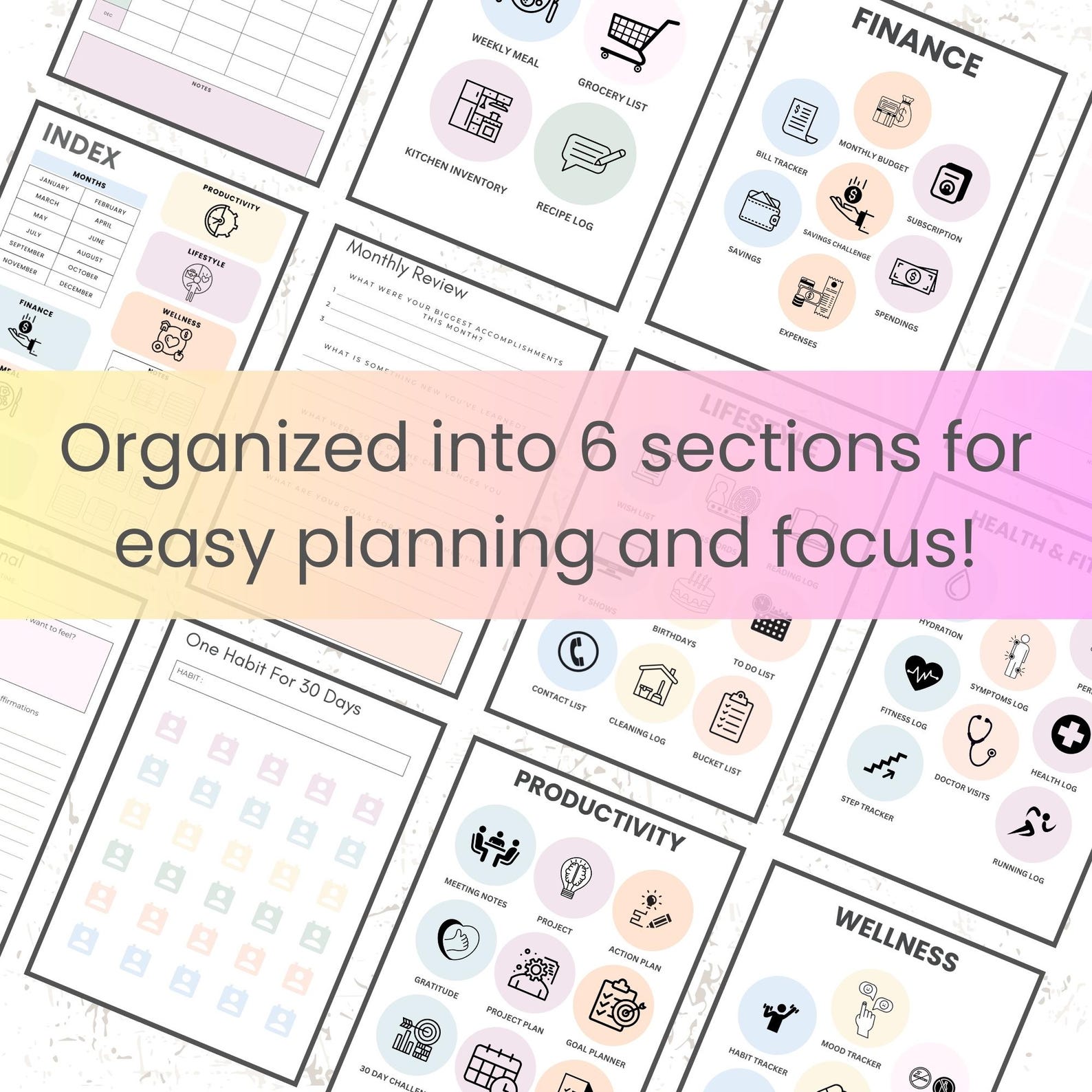 ADHD Planner for Adults Pastel Colors Digital Pages Printable Password ...