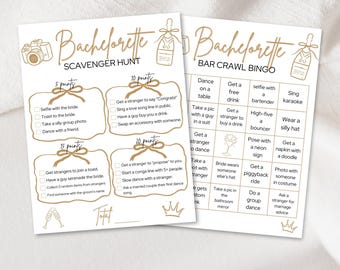 Bachelorette Games Scavenger Hunt for Bachelorette Party Bar Crawl Bingo Girls Night Out for Bridal Shower Party Bachelorette Fun Template