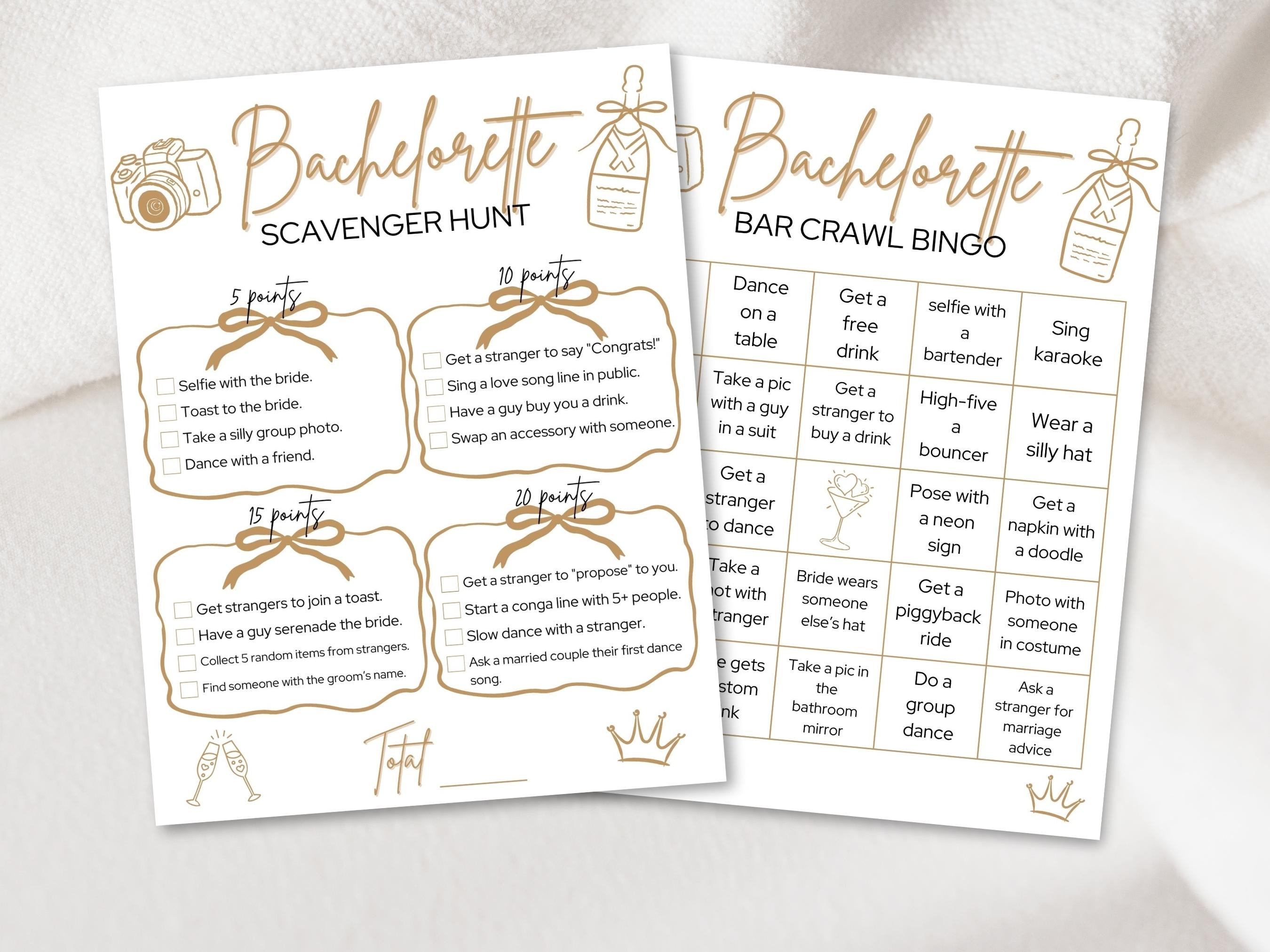 Bachelorette Games Scavenger Hunt for Bachelorette Party Bar Crawl