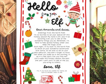 Plantilla de carta de llegada de elfo imprimible Carta de elfo del Polo Norte Carta de Navidad Actividades para niños para Navidad Carta de saludo de elfo imprimible